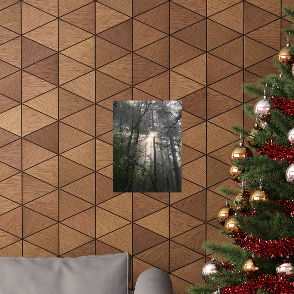 Forest Sunbeams Matte Poster — Vertical Nature Wall Art