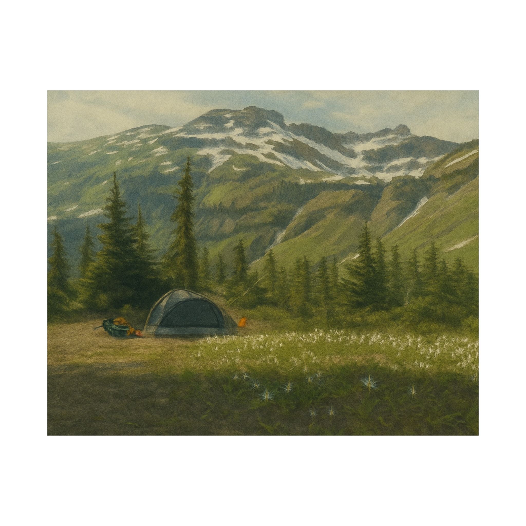 Sunny Day Camping in Goat Rocks Wilderness — Horizontal Nature Wall Art