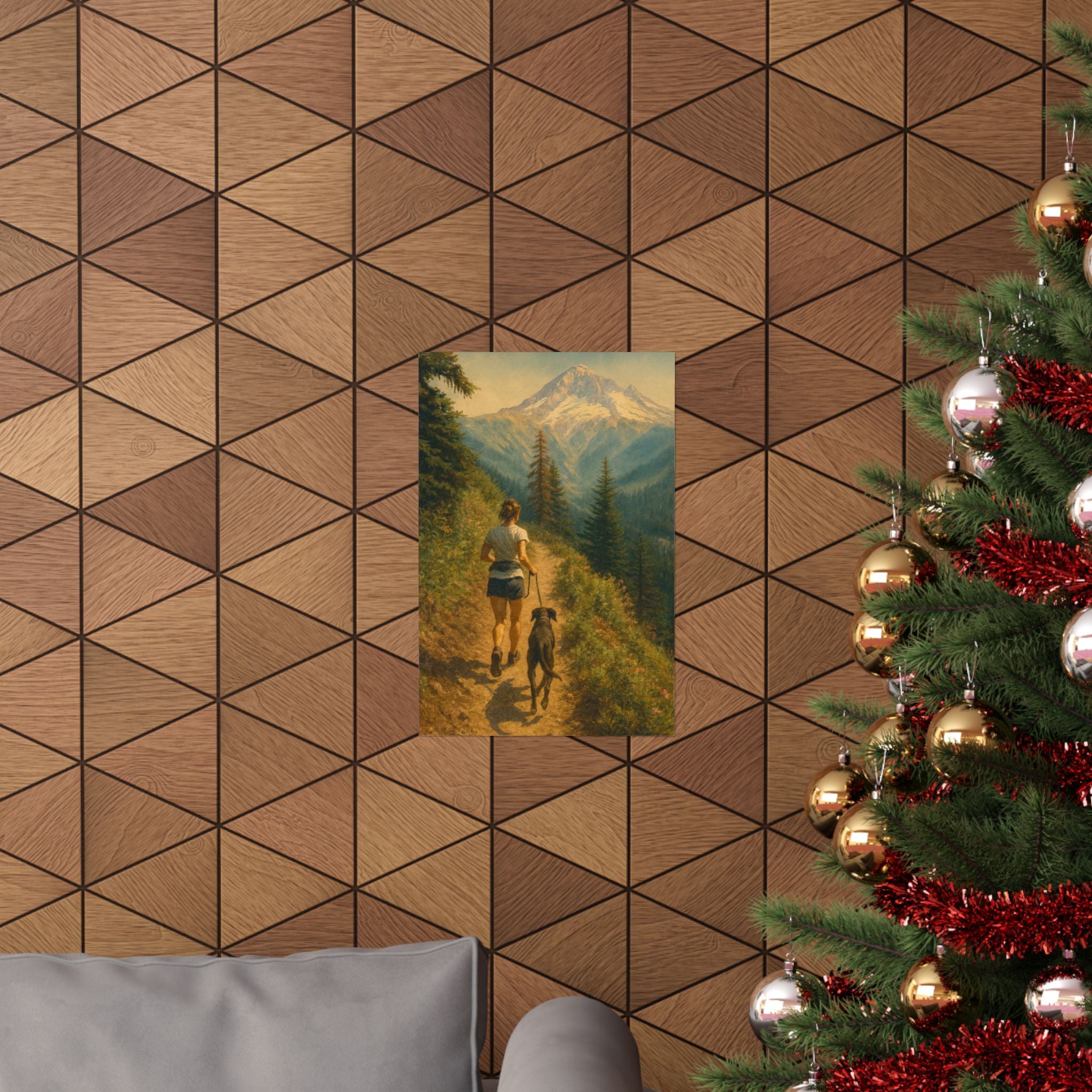 Girl with Dog running Timberline — Vertical Nature Wall Art